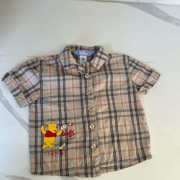 Disney Baby Winnie The Pooh Bugs Theme Plaid Button Down Short Sleeve Shirt Y2K - Picture 2 of 6